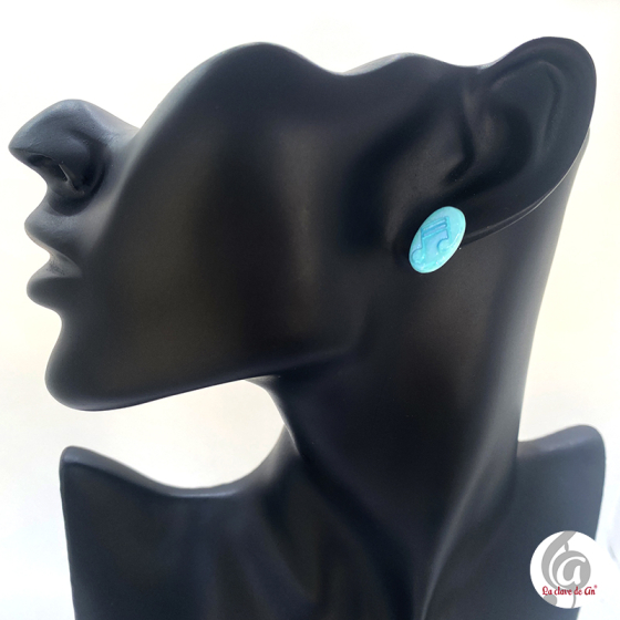 Mini pendientes ovalados semicorchea turquesa